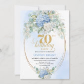 Invitation dorée florale bleue pour 70e anniversai (Devant)