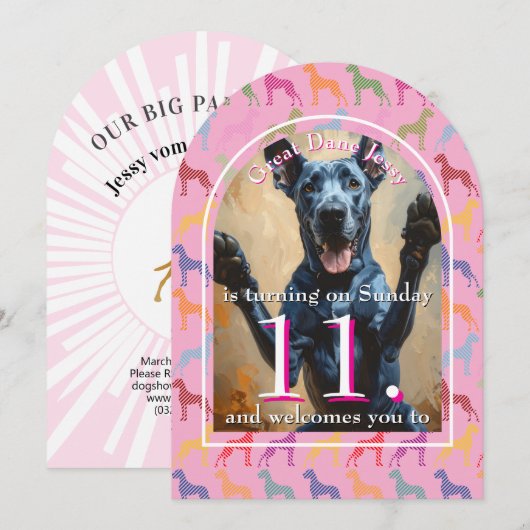Invitation dorée pour grande fête canine noire (Devant / Derrière)