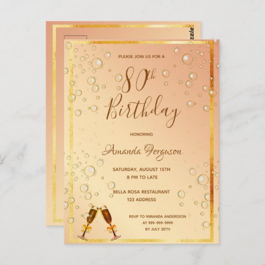 Invitation dorée pour les 80 ans (Devant / Derrière)