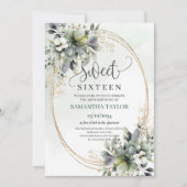 Invitation dorée pour un Sweet 16 dans un eucalypt (Devant)