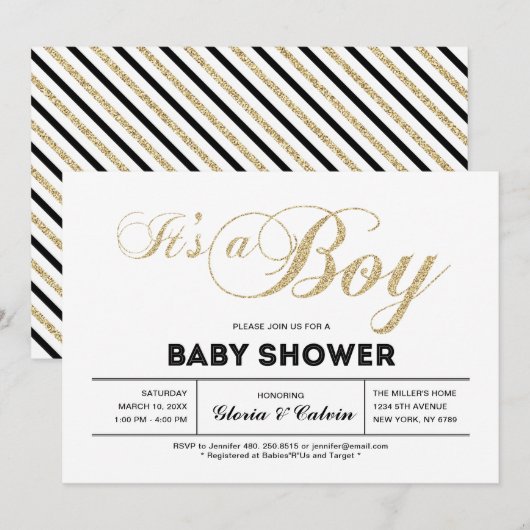 Invitation Dorée | Typographie moderne C'est un Baby shower g (Devant / Derrière)