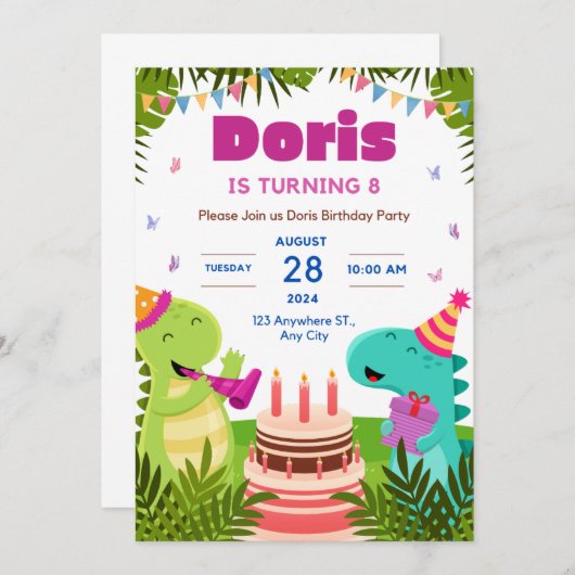 Invitation Doris fête ses 8 ans (Devant / Derrière)