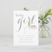 Invitation Dormir bébé fille douche gris typographie minimale (Debout devant)