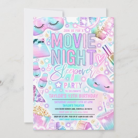 Invitation Dormir de nuit Pastel Rainbow Anniversaire (Devant)