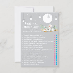 Invitation Dormir Koala Baby shower Game Devine Qui?