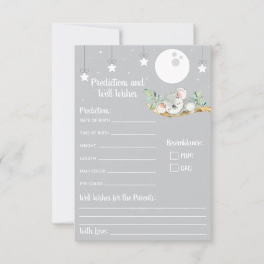 Invitation Dormir Koala Baby shower Prédictions et bien voulo (Devant)