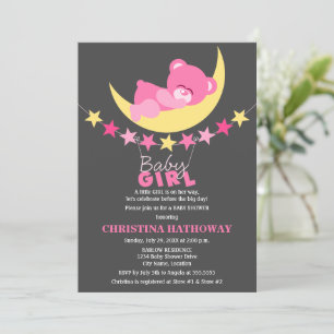 Invitation Dormir Rose fille Teddy ours sur le Baby shower de