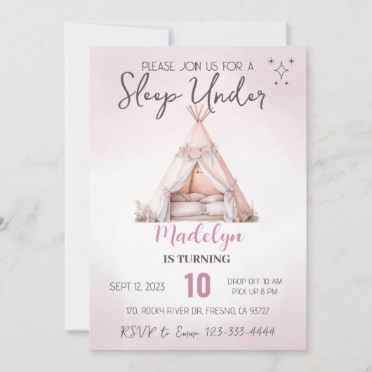 Invitation Dormir sous tipi bohème soirée pyjama tardive (Devant)