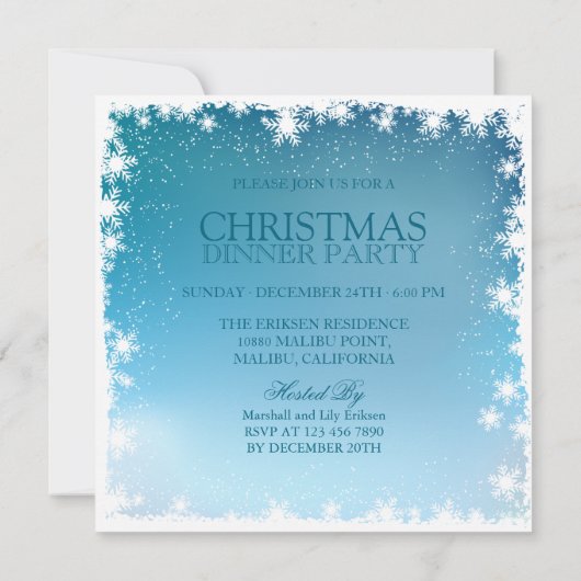 Invitation d'ornements de Noël bleus élégants (Dos)