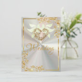 Invitation Doses, Coeur & Gold Frame sur perle blanche (Debout devant)