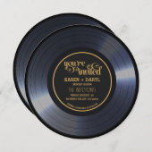 Invitation Dossier Mariage noir de vinyle rétro (Devant / Derrière)