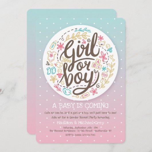 Invitation Dotée Genre Reveal (Devant / Derrière)