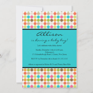 Invitation Dots AMUSANTS TURQUOISE Baby Girl or Boy Show