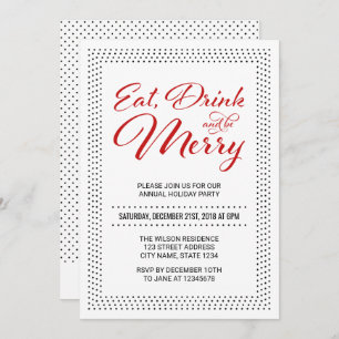 Invitation Dots Bordure Manger, Boire et être Joyeux Fête des
