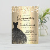 Invitation Dots Confetti d'or, Robe noire Quinceañera (Debout devant)