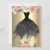 Invitation Dots Confetti d'or, Robe noire Rose Quinceañera (Dos)