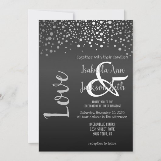 Invitation Dots Confetti Noir et Argent (Devant)