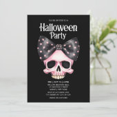 Invitation Dots crâne noir Bow rose Horreur Halloween Party (Debout devant)