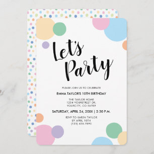 Invitation Dots de ballons Rainbow Confetti pour fêtes d'anni
