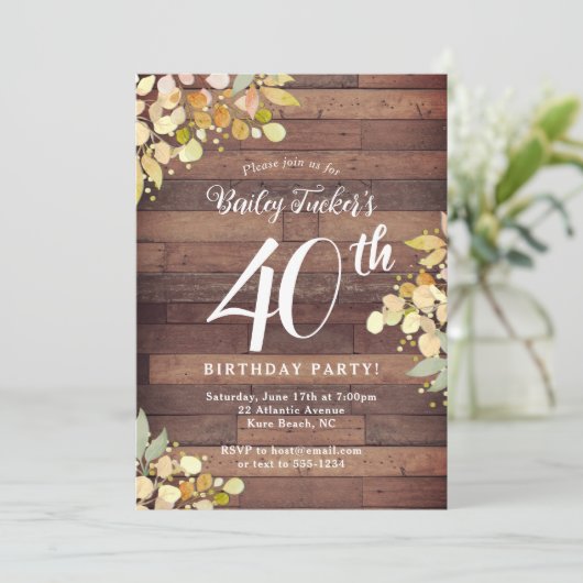 Invitation Dots d'huile d'olive Rustique Automne Florals 40e  (Debout devant)