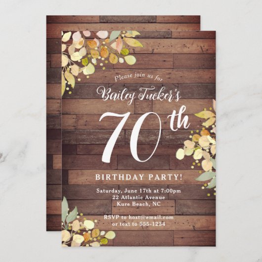 Invitation Dots d'huile d'olive Rustique Automne Florals 70e  (Devant / Derrière)