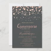 Invitation Dots d'or Rose modernes, Quinceanera gris (Devant)