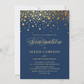 Invitation Dots Faux Gold Confetti Marine Bleu Graduation (Devant)