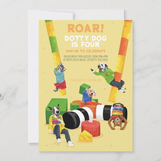 Invitation Dotty Dog Roar Soft Play 4Anniversaire (Devant)