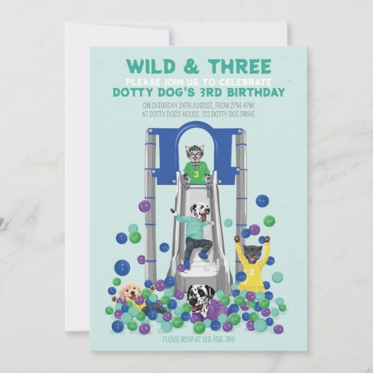 Invitation Dotty Dog Wild & Three 3e anniversaire (Devant)