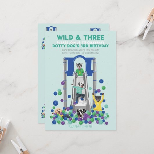 Invitation Dotty Dog Wild & Three 3e anniversaire (Devant/Arrière en situation)