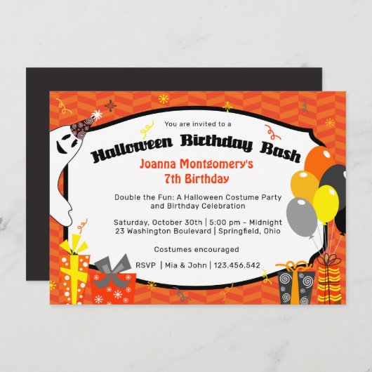 Invitation Double Amusement Halloween Anniversaire Bash Costu (Devant / Derrière)