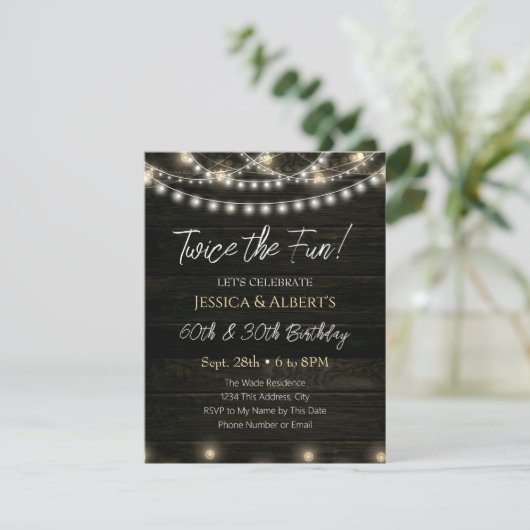 Invitation Double Anniversaire Chaîne Bois clair (Debout devant)