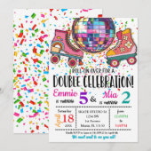 Invitation Double anniversaire de sœurs Célébration de roller (Devant / Derrière)