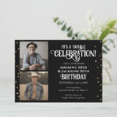 Invitation Double Anniversaire Fête Star Confetti Photo (Debout devant)