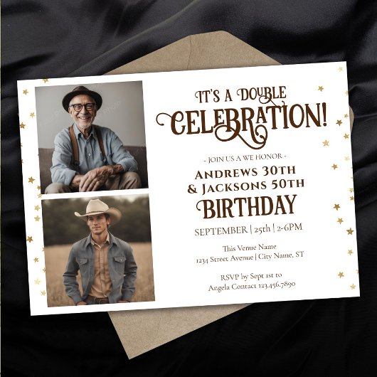 Invitation Double Anniversaire Fête Star Confetti Photo