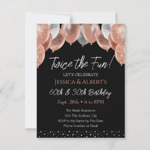 Invitation double Anniversaire rose et ballons arg