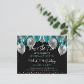 Invitation Double Anniversaire Turquoise et ballons d'argent (Debout devant)