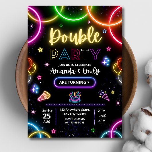 Invitation double anniversaire, Twin Neon Annivers
