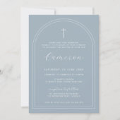 Invitation Double arc simple croix bleu baptême baptême baptê (Devant)