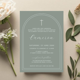 Invitation Double arche simple sauge croisée baptême baptême