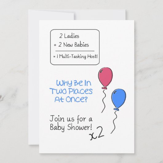 Invitation double Baby shower, ballons (Devant)