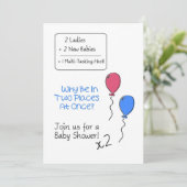 Invitation double Baby shower, ballons (Debout devant)