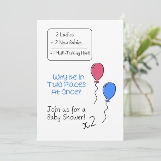 Invitation double Baby shower, ballons (Debout devant)