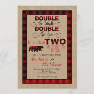 Invitation double Baby shower Lumberjack
