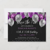 Invitation Double Ballons violet et argenté (Devant)