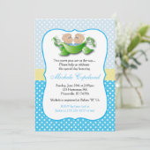 Invitation Double Bébé Douche Garçon - Deux Pois Dans Une Poi (Debout devant)