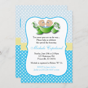 Invitation Double Bébé Douche Garçon - Deux Pois Dans Une Poi