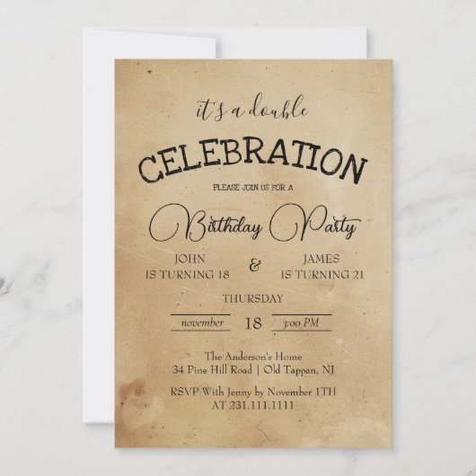 Invitation Double Beige Classique Anniversaire (Devant)