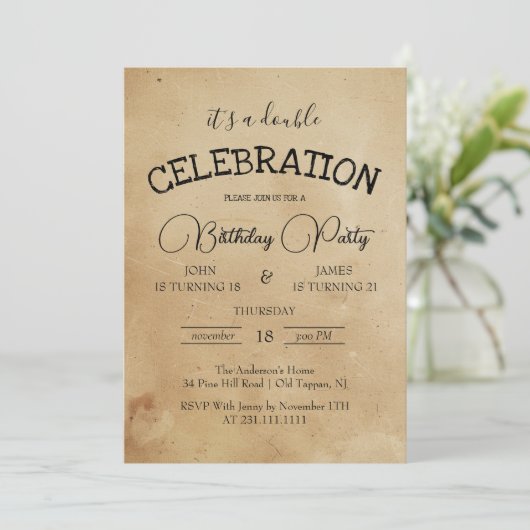 Invitation Double Beige Classique Anniversaire (Debout devant)