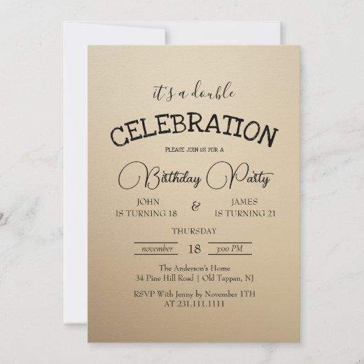 Invitation Double Beige Classique Anniversaire (Devant)